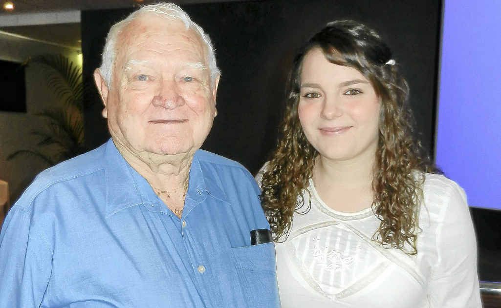 Les Dwyer with granddaughter Bronte Baldwin at the Gympie National Seniors dinner meeting. Les Dwyer with granddaughter Bronte Baldwin at the Gympie National Seniors dinner meeting.